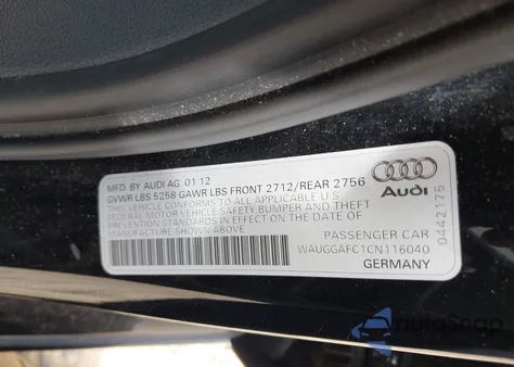 2012 Audi A6 3.0 Premium from USA, damaged, VIN WAUGGAFC1CN116040